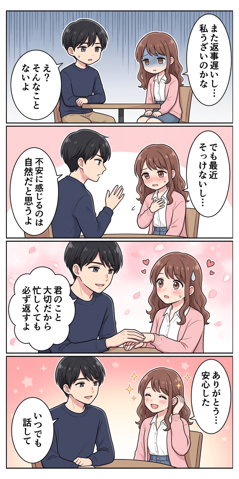 愛着理論を恋愛シーンで解説する4コマまんが