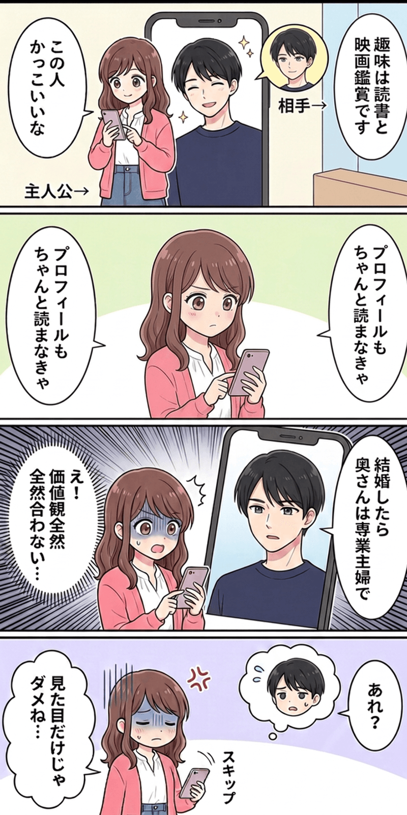 美人ステレオタイプを恋愛シーンで解説する4コマまんが