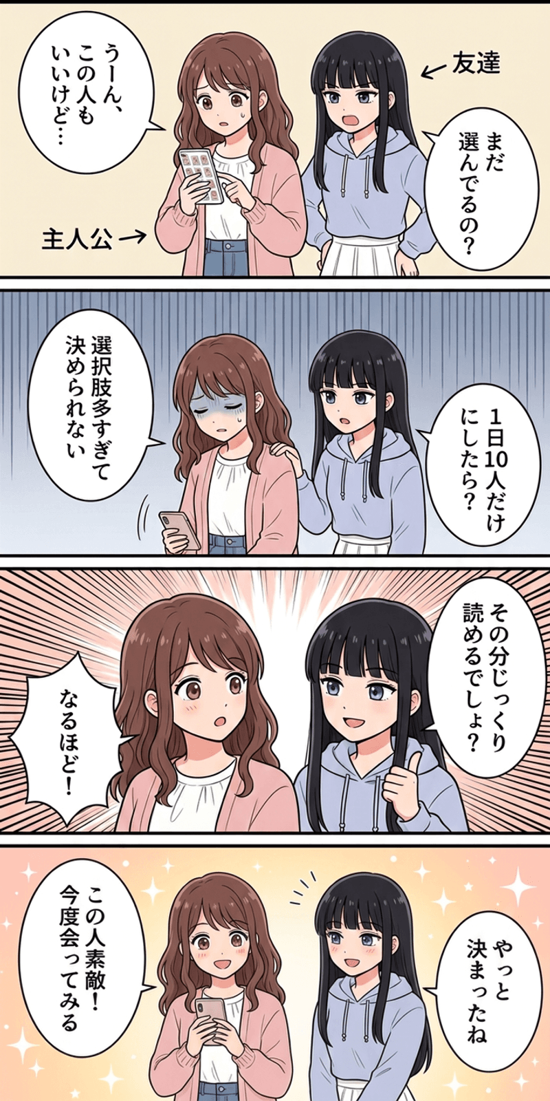 選択のパラドックスを恋愛シーンで解説する4コマまんが