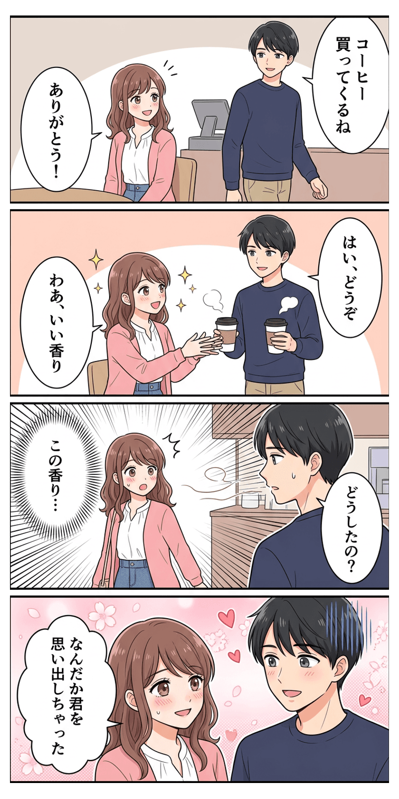 古典的条件づけを恋愛シーンで解説する4コマまんが