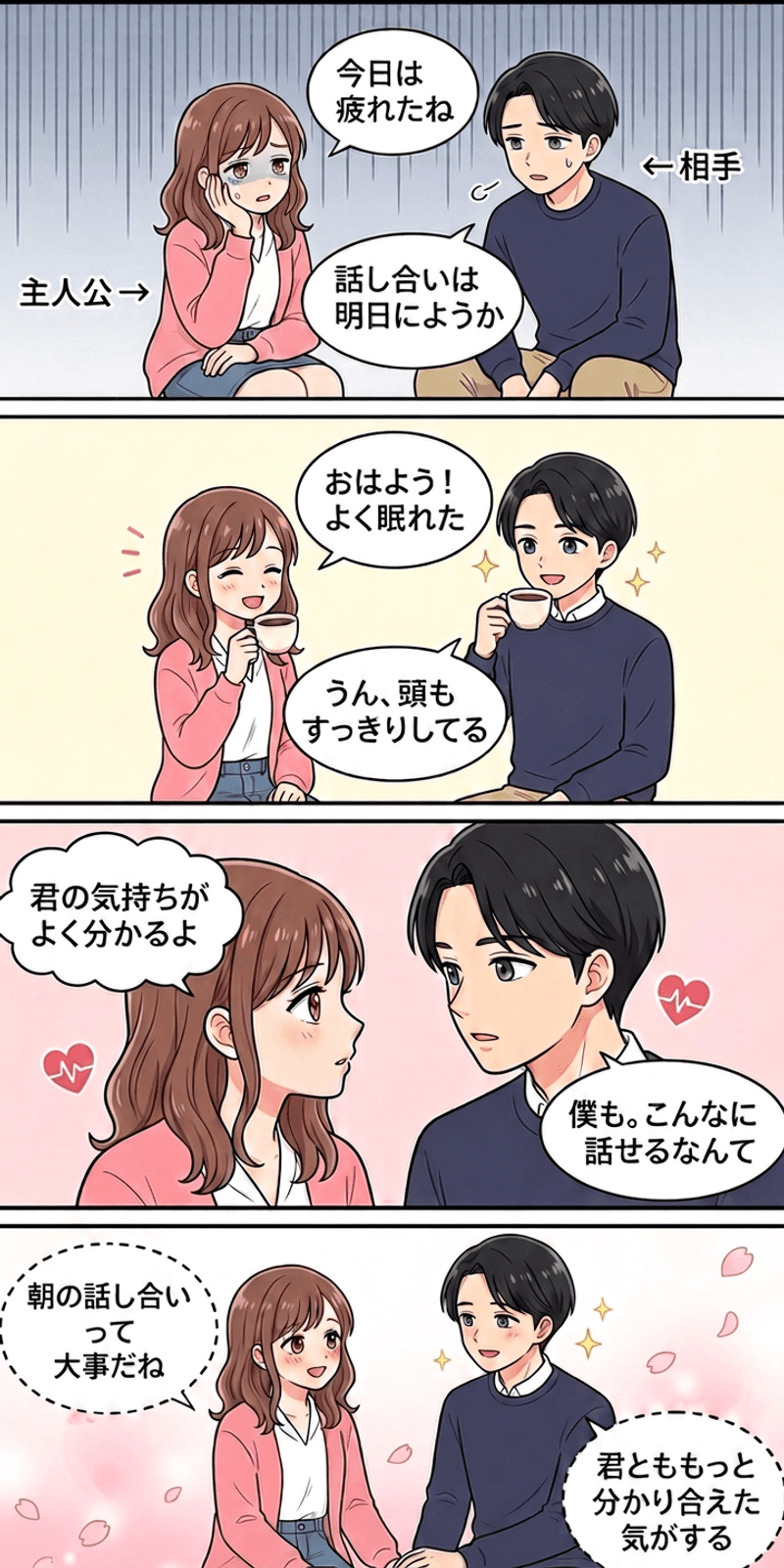 認知負荷理論を恋愛シーンで解説する4コマまんが