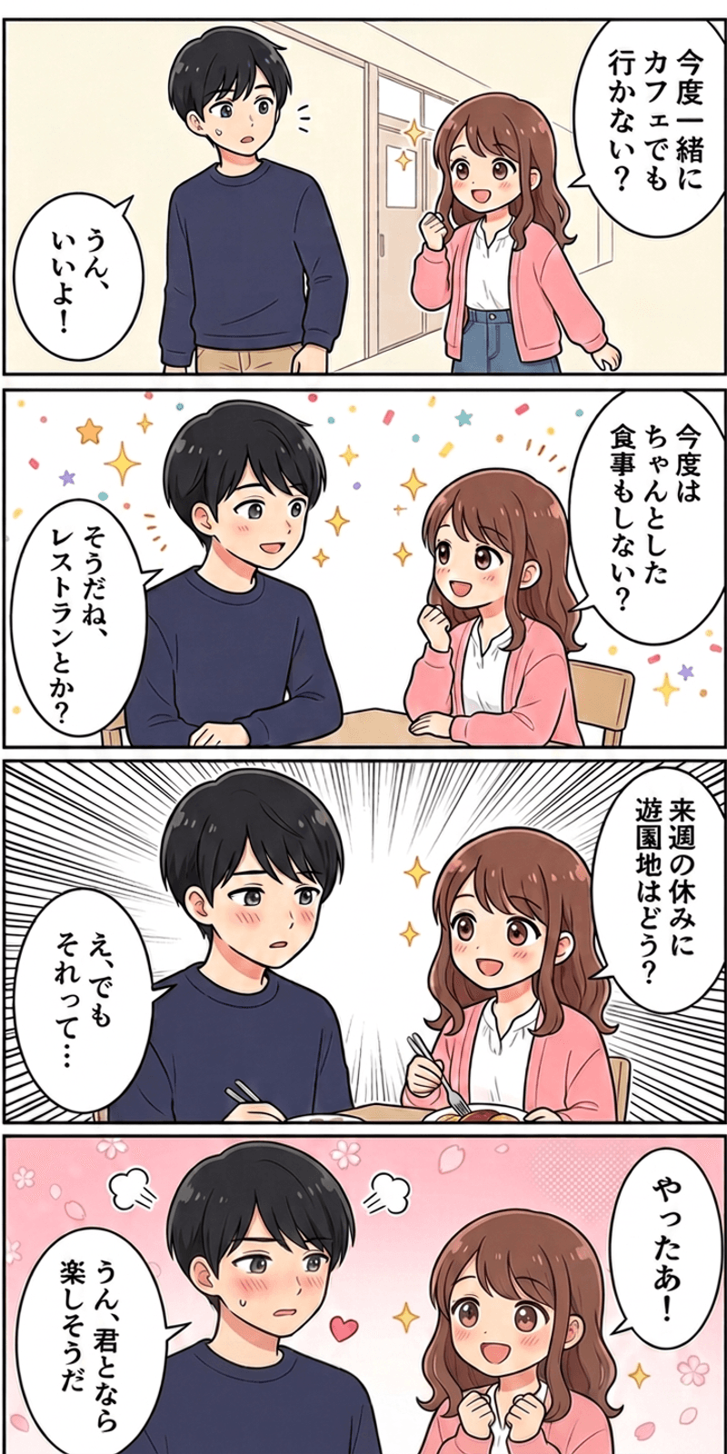 コミットメントと一貫性を恋愛シーンで解説する4コマまんが