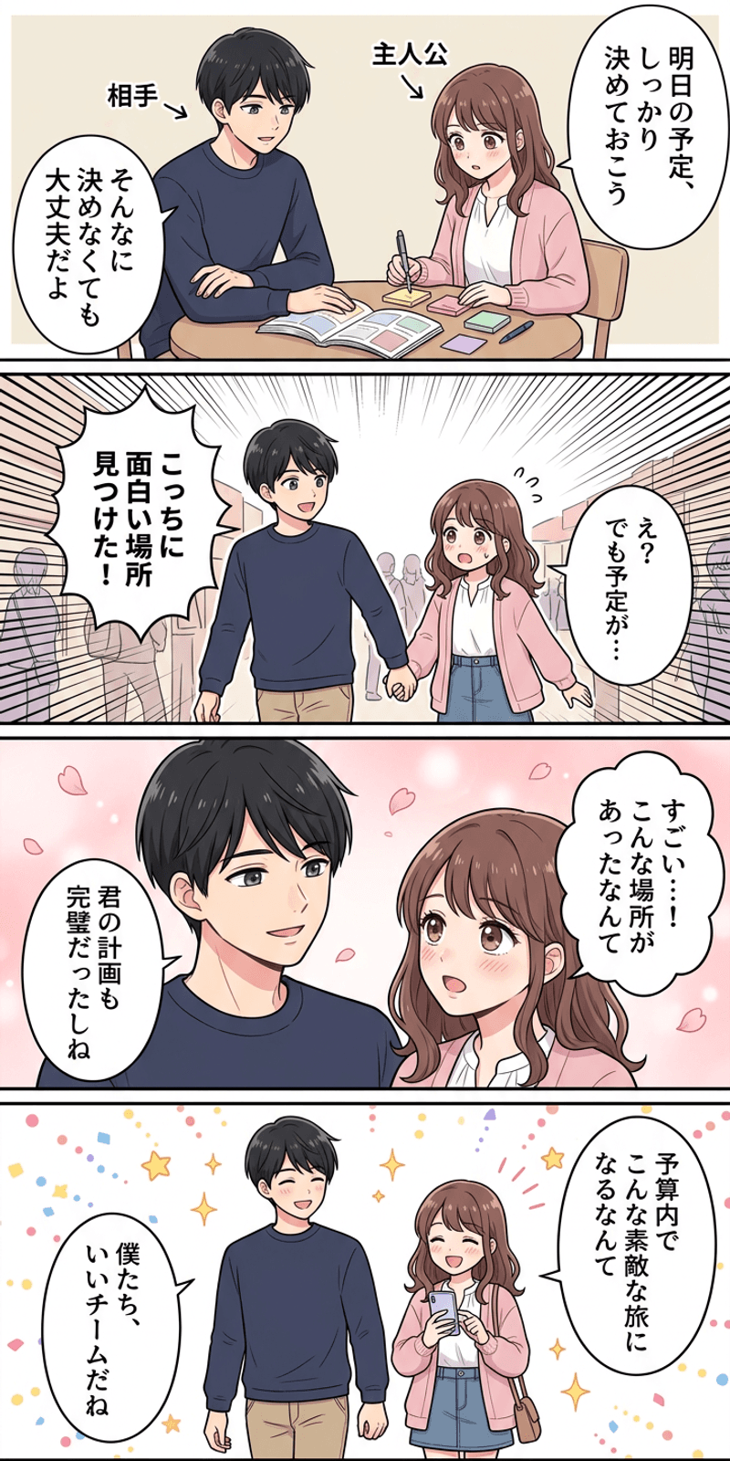 相補性の法則を恋愛シーンで解説する4コマまんが