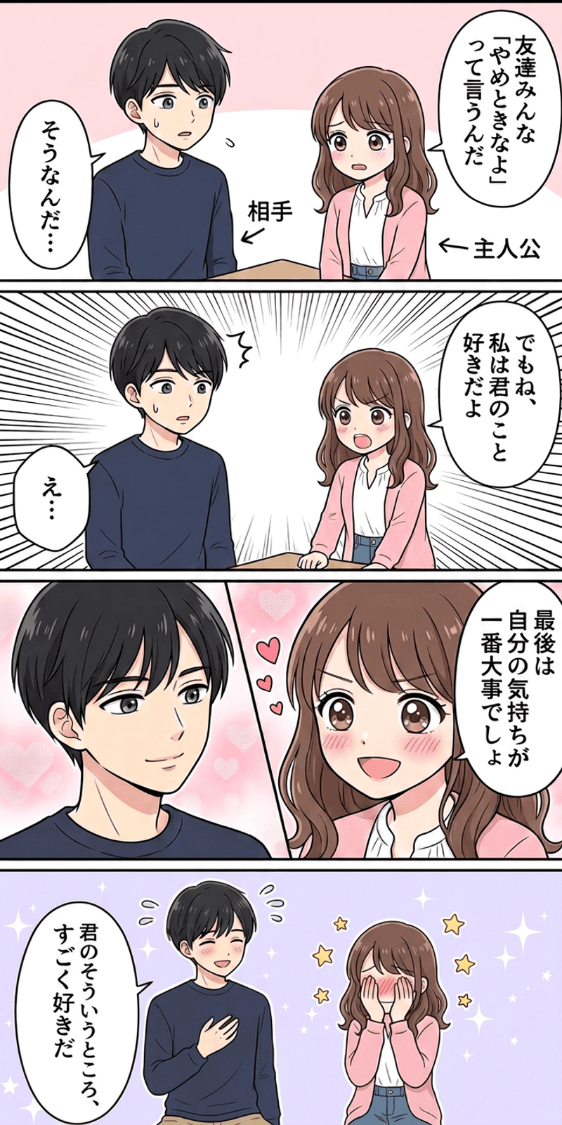 同調を恋愛シーンで解説する4コマまんが