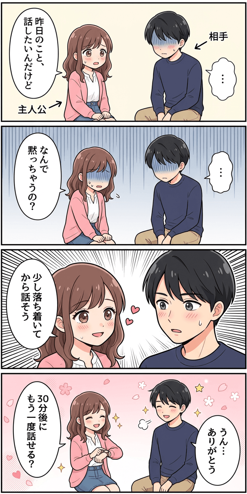 要求-撤退パターンを恋愛シーンで解説する4コマまんが