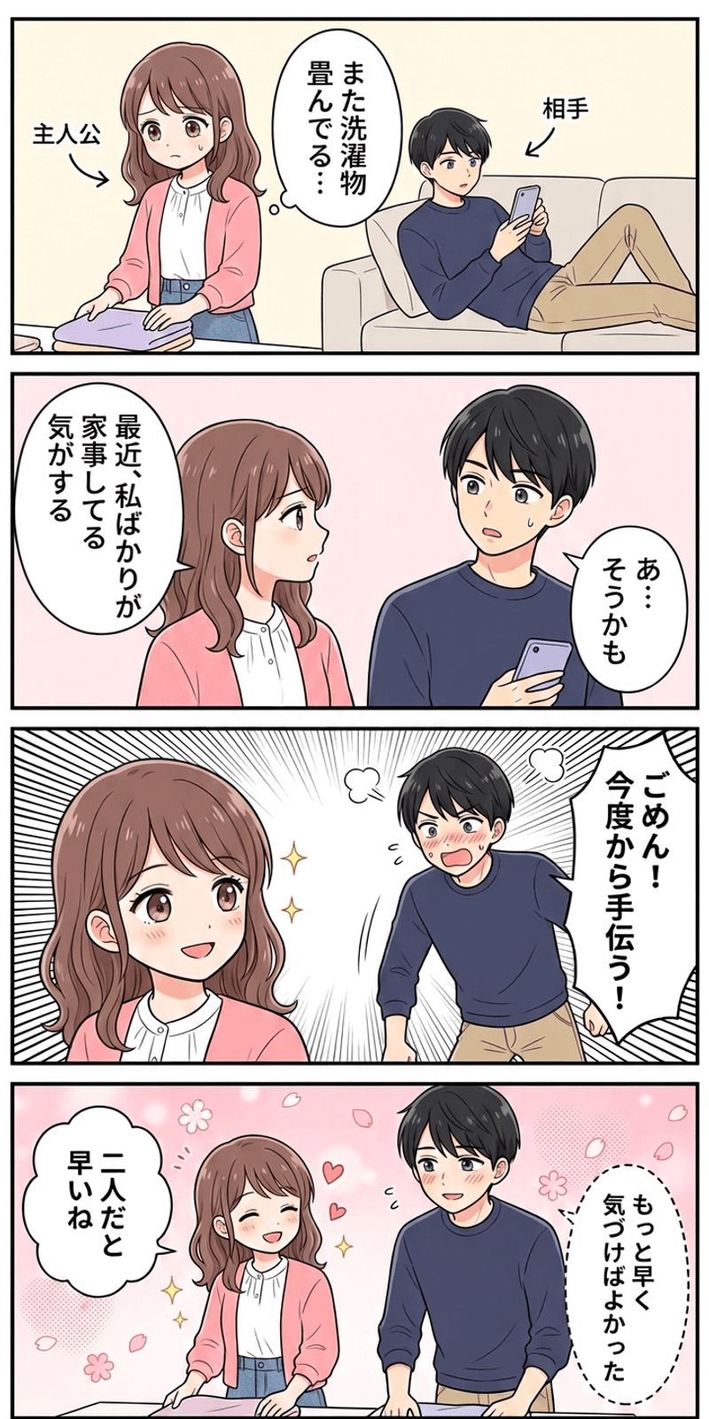 公平理論を恋愛シーンで解説する4コマまんが