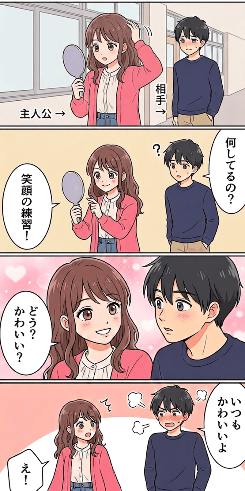 顔の対称性と魅力を恋愛シーンで解説する4コマまんが