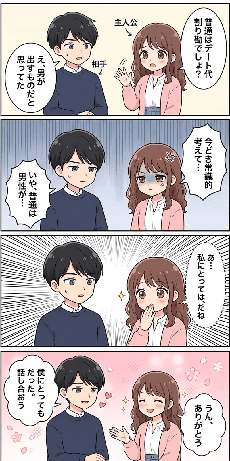 フォールス・コンセンサス効果を恋愛シーンで解説する4コマまんが