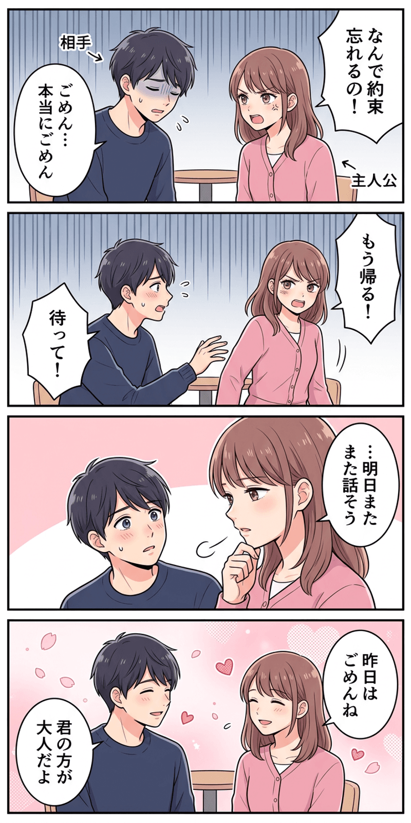 双曲割引を恋愛シーンで解説する4コマまんが