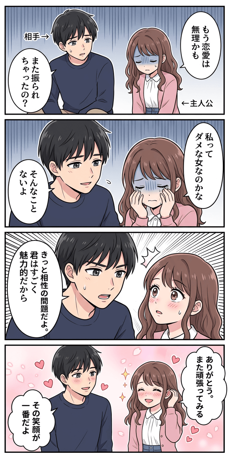 学習性無力感を恋愛シーンで解説する4コマまんが