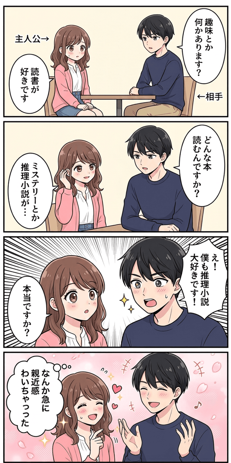 好意の原理を恋愛シーンで解説する4コマまんが