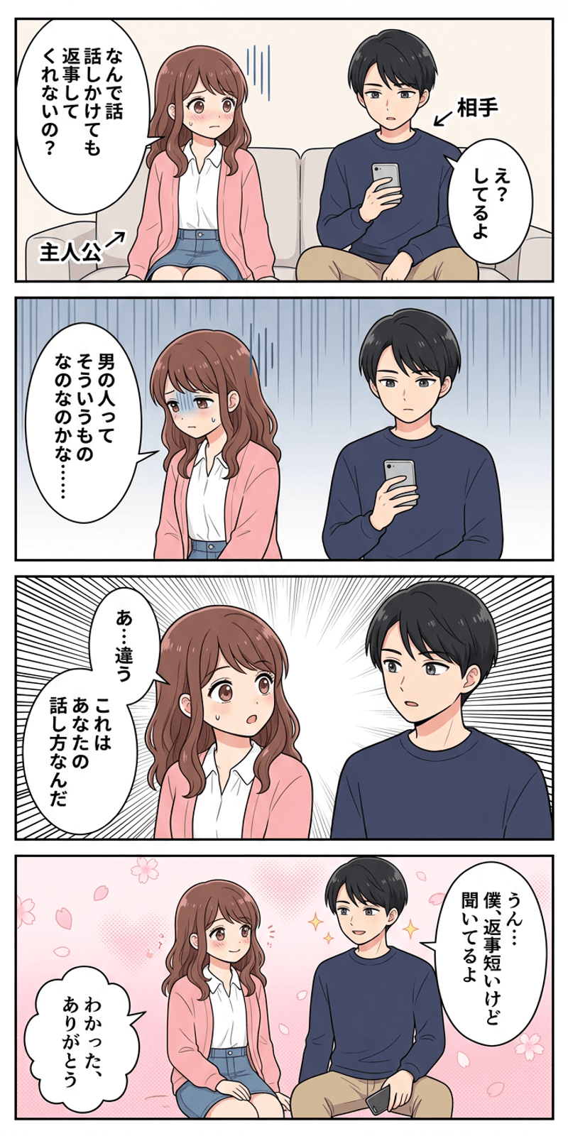 男女の脳の違いを恋愛シーンで解説する4コマまんが