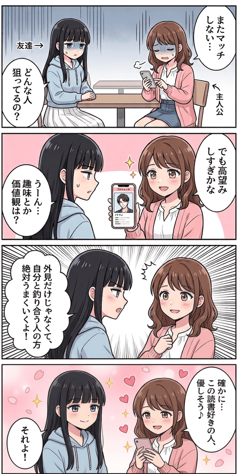 マッチング仮説を恋愛シーンで解説する4コマまんが