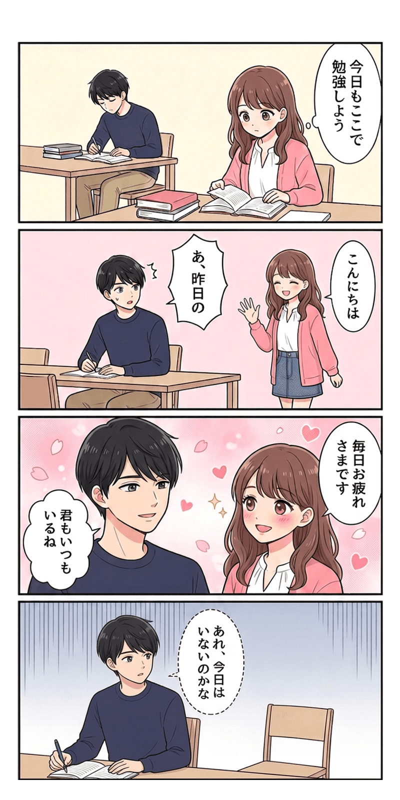 単純接触効果を恋愛シーンで解説する4コマまんが