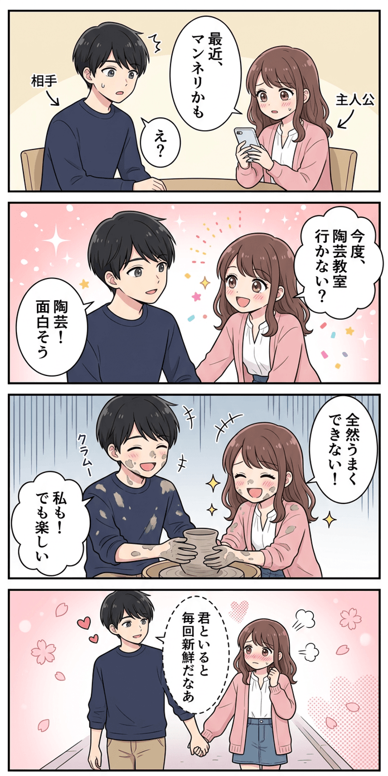 新奇性追求とドーパミンを恋愛シーンで解説する4コマまんが