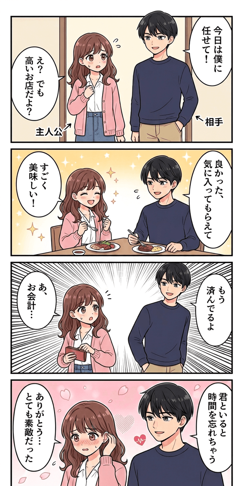 支払いの痛みを恋愛シーンで解説する4コマまんが