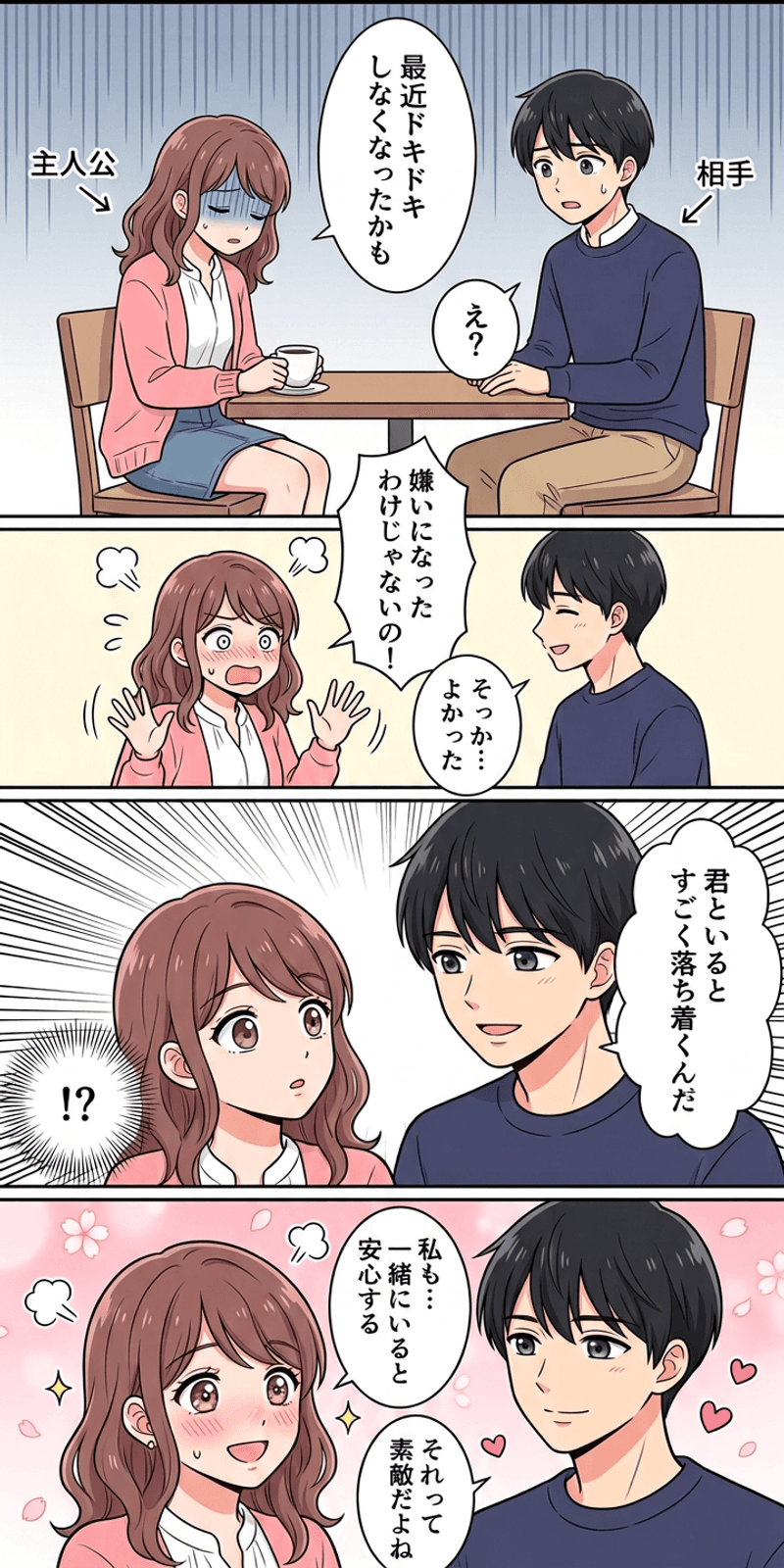 情熱的愛と友愛的愛を恋愛シーンで解説する4コマまんが