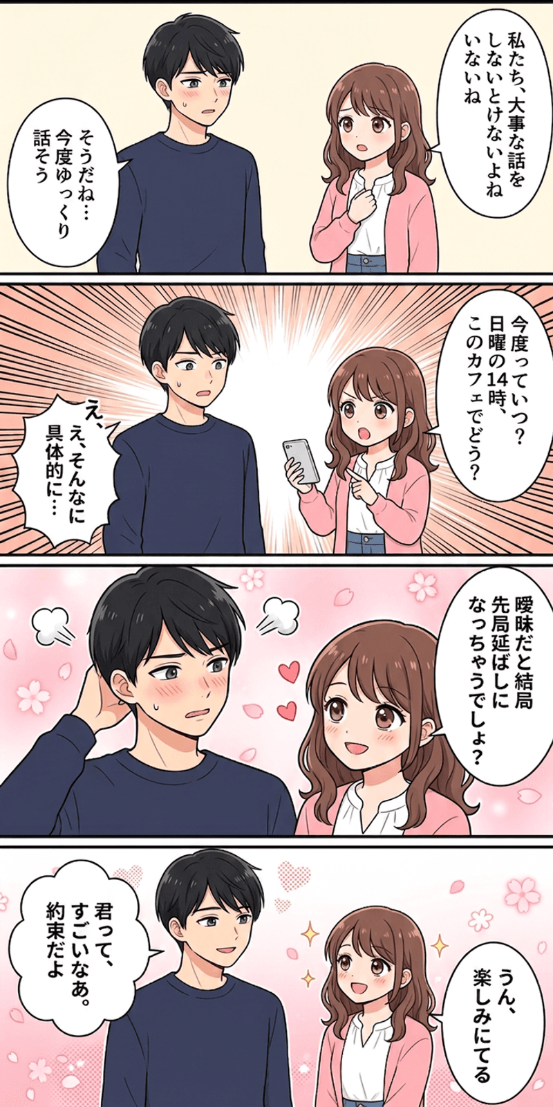 現在バイアスを恋愛シーンで解説する4コマまんが