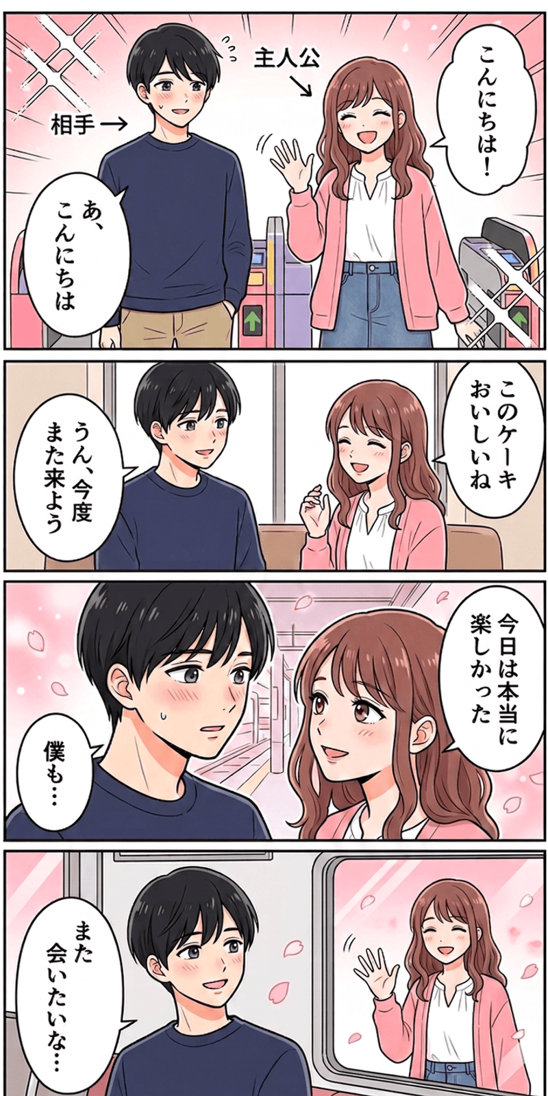 初頭効果・新近効果を恋愛シーンで解説する4コマまんが