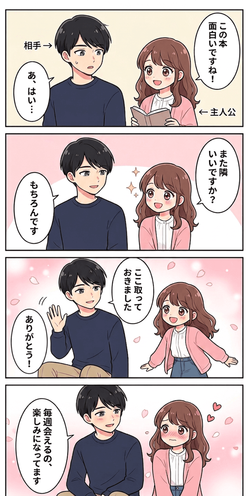 近接性効果を恋愛シーンで解説する4コマまんが