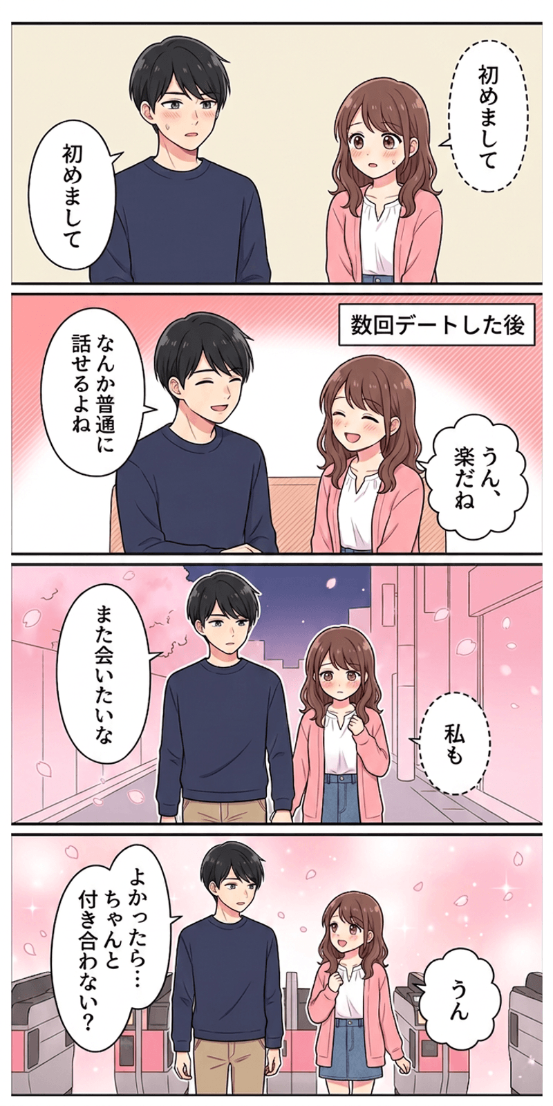関係エスカレーションモデルを恋愛シーンで解説する4コマまんが