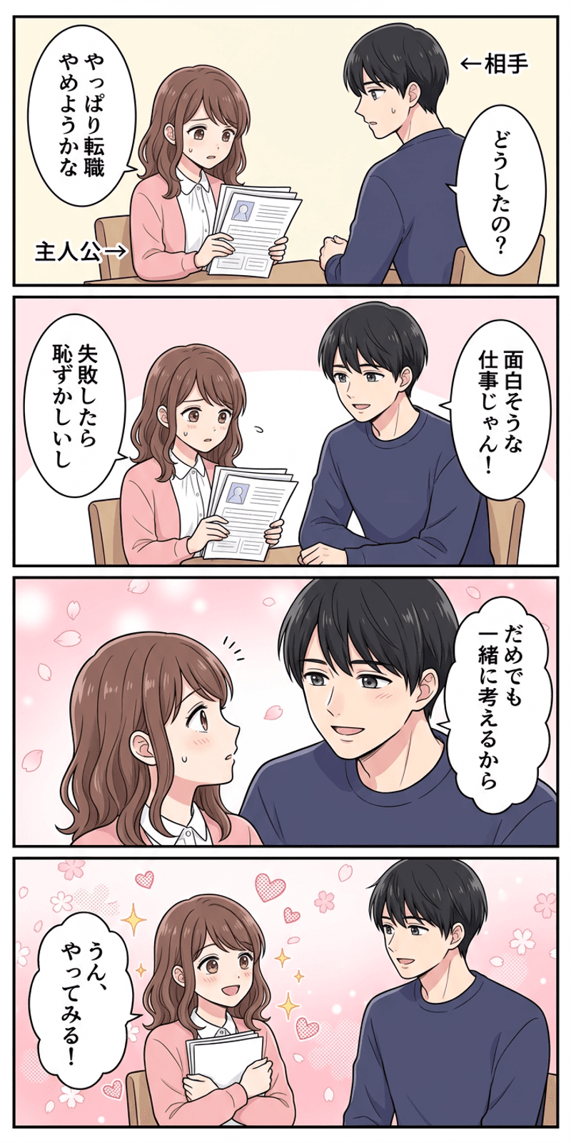 安全基地効果を恋愛シーンで解説する4コマまんが