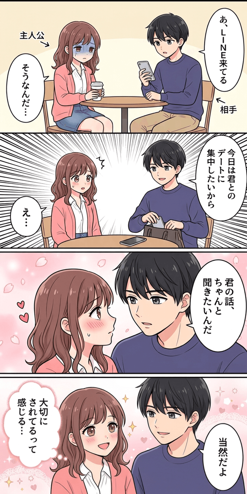 選択的注意を恋愛シーンで解説する4コマまんが