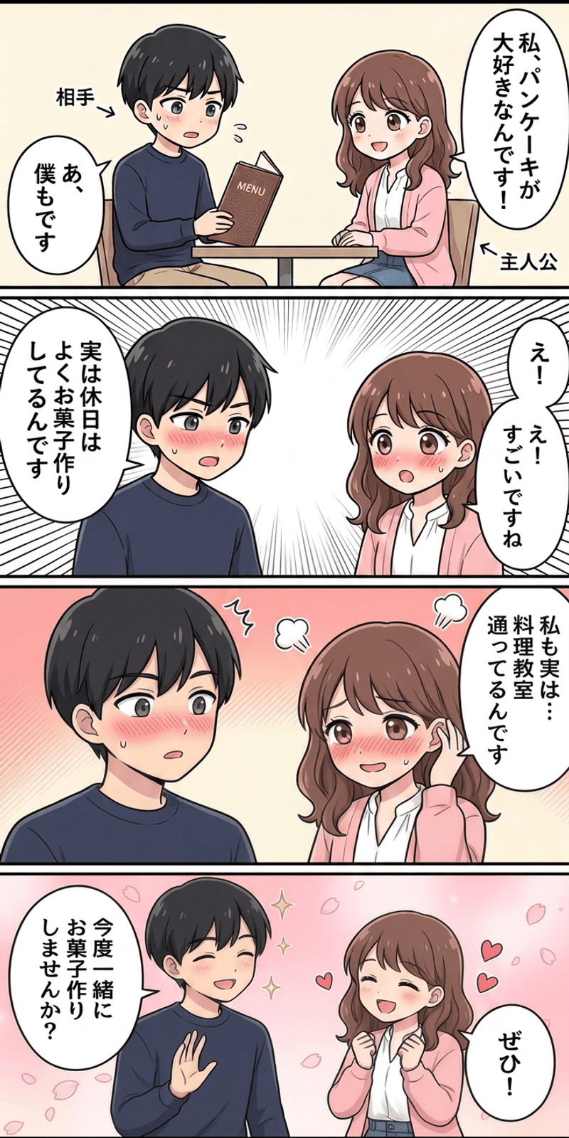 自己開示の返報性を恋愛シーンで解説する4コマまんが