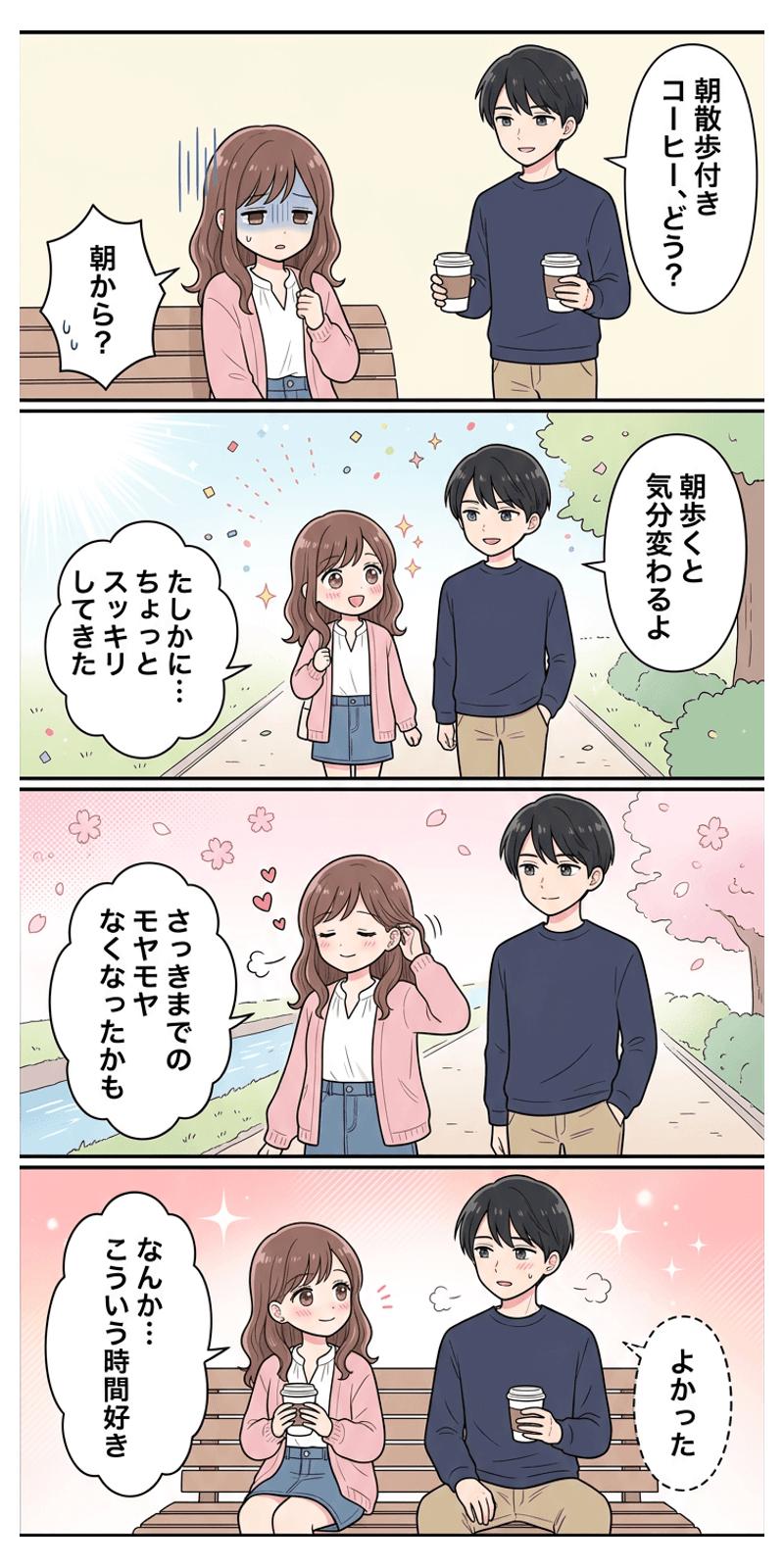 セロトニンと気分を恋愛シーンで解説する4コマまんが