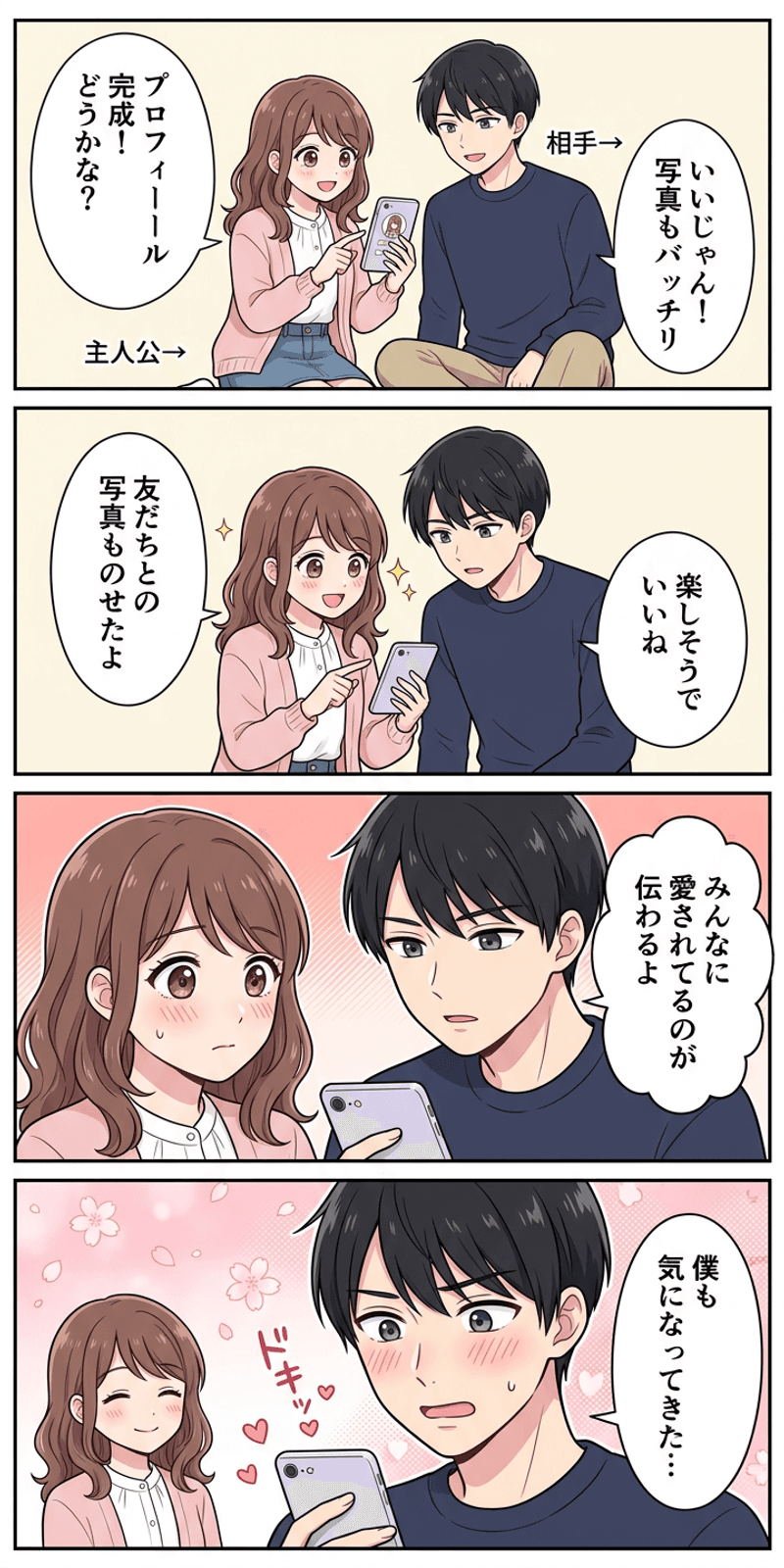 社会的証明を恋愛シーンで解説する4コマまんが