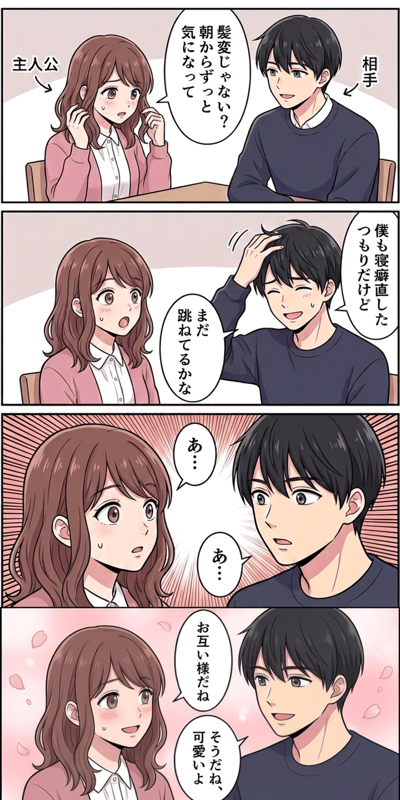 スポットライト効果を恋愛シーンで解説する4コマまんが