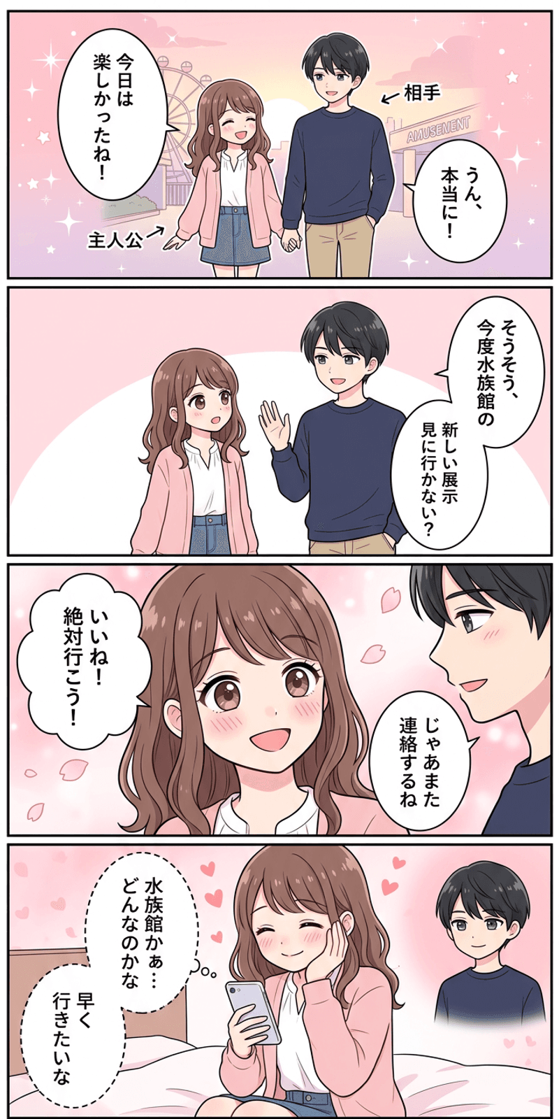 ツァイガルニク効果を恋愛シーンで解説する4コマまんが