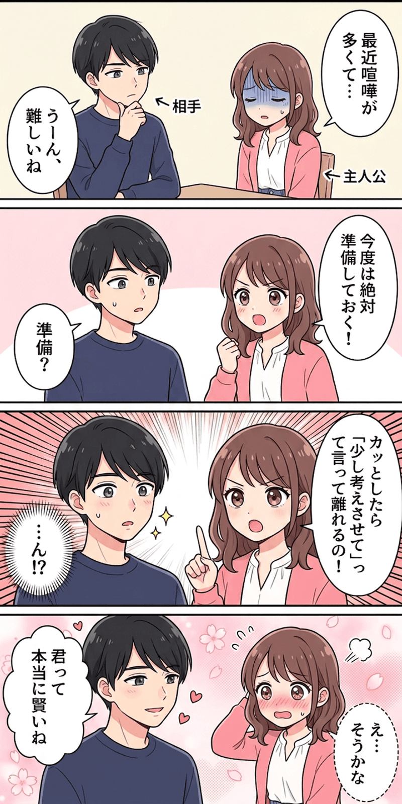 実行意図を恋愛シーンで解説する4コマまんが