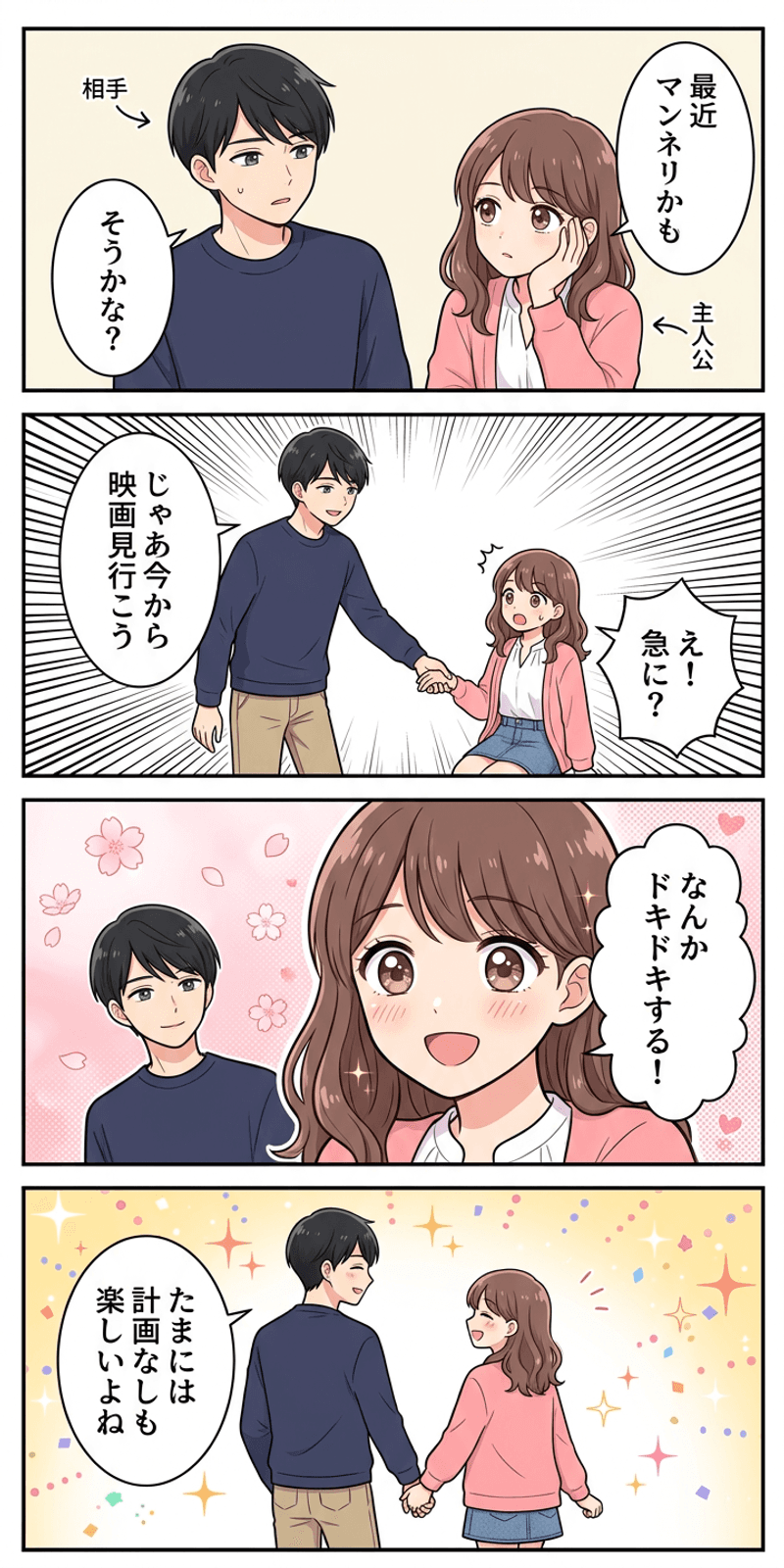 間欠強化スケジュールを恋愛シーンで解説する4コマまんが